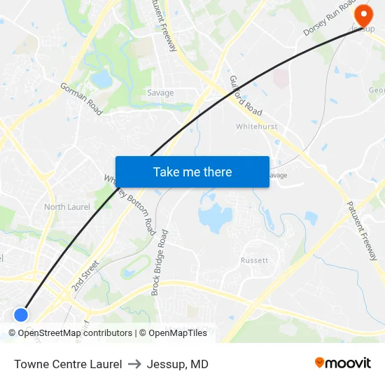 Towne Centre Laurel to Jessup, MD map