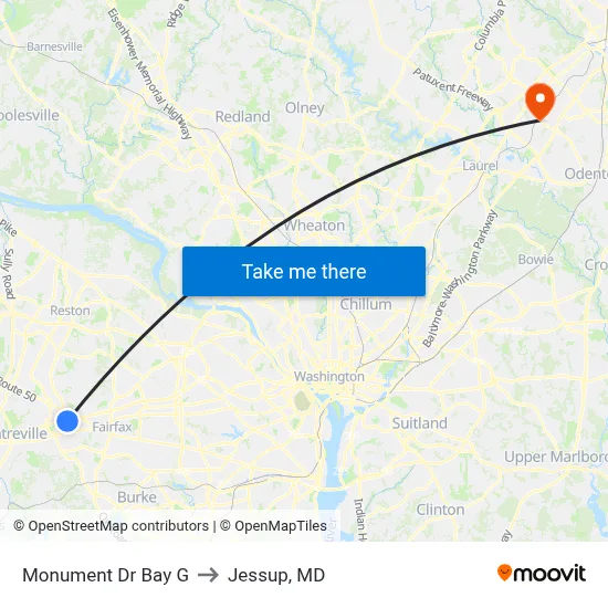 Monument Dr Bay G to Jessup, MD map