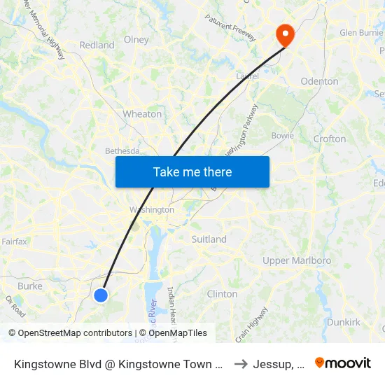Kingstowne Blvd @ Kingstowne Town Centre to Jessup, MD map