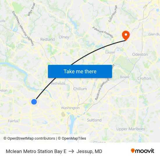 Mclean Metro Station Bay E to Jessup, MD map