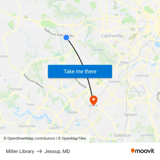 Miller Library to Jessup, MD map