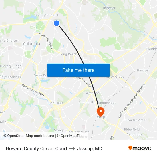 Howard County Circuit Court to Jessup, MD map