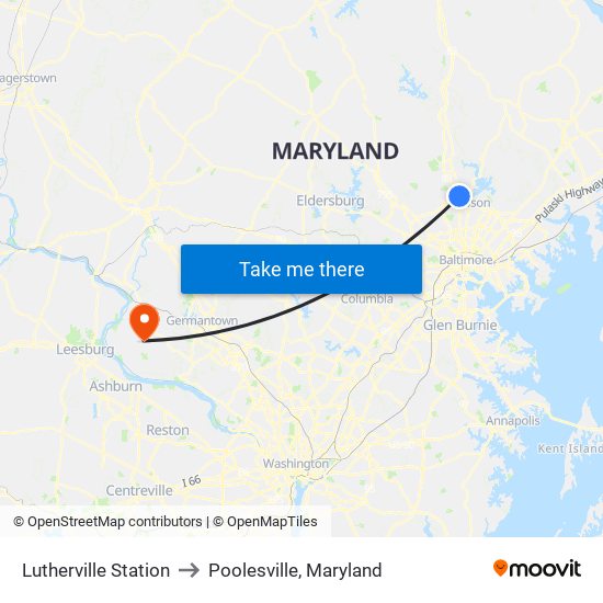 Lutherville Station to Poolesville, Maryland map