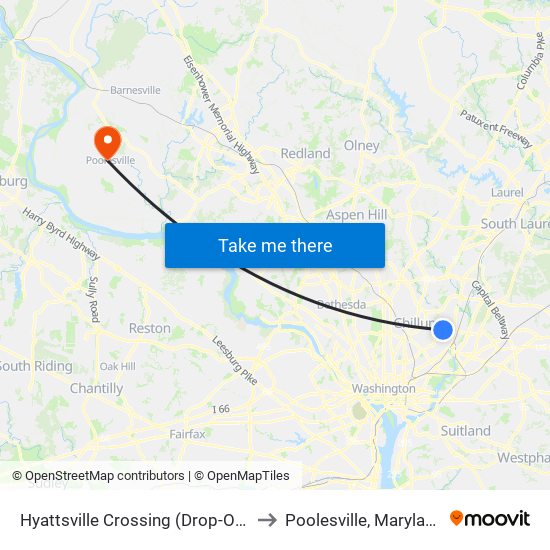 Hyattsville Crossing (Drop-Off) to Poolesville, Maryland map