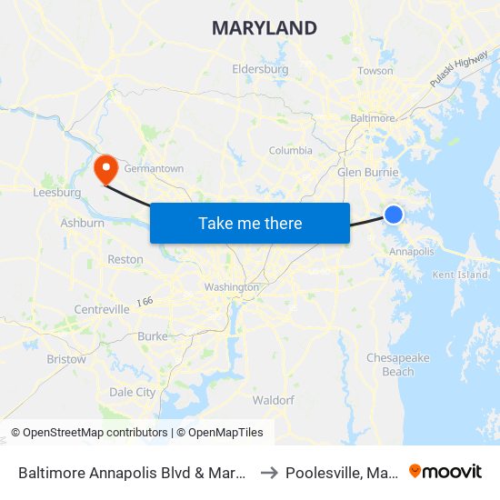 Baltimore Annapolis Blvd & Marbury Rd Sb to Poolesville, Maryland map