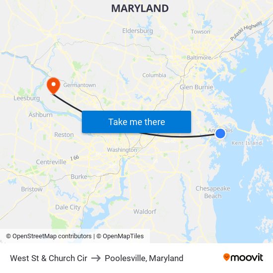 West St & Church Cir to Poolesville, Maryland map