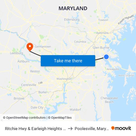 Ritchie Hwy & Earleigh Heights Rd Sb to Poolesville, Maryland map