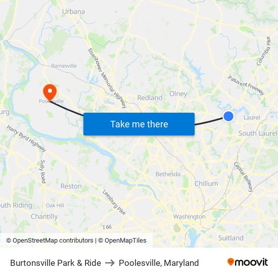 Burtonsville Park & Ride to Poolesville, Maryland map