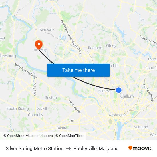 Silver Spring Metro Station to Poolesville, Maryland map