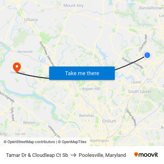 Tamar Dr & Cloudleap Ct Sb to Poolesville, Maryland map