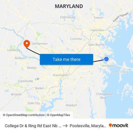 College Dr & Ring Rd East Nb FS to Poolesville, Maryland map