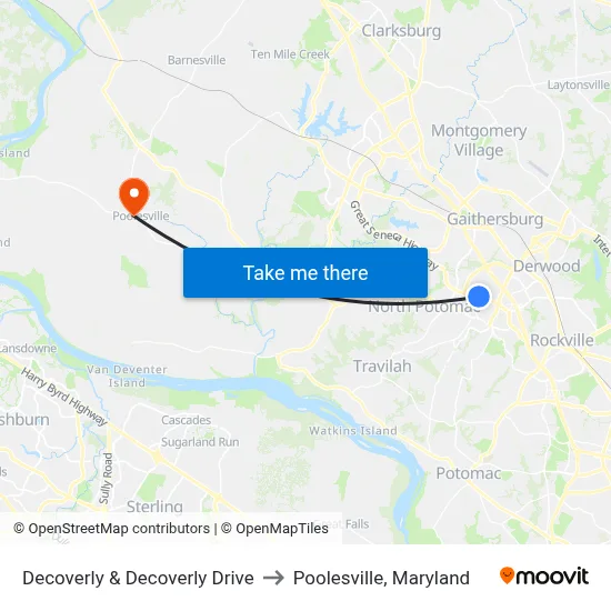 Decoverly & Decoverly Drive to Poolesville, Maryland map