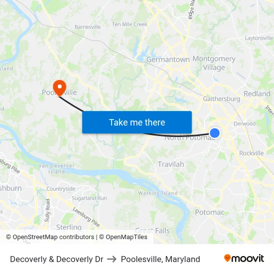Decoverly & Decoverly Dr to Poolesville, Maryland map