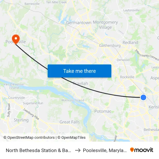 North Bethesda Station & Bay D to Poolesville, Maryland map