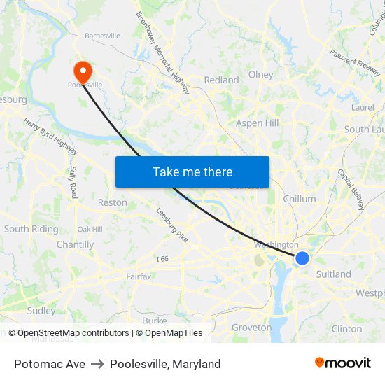 Potomac Ave to Poolesville, Maryland map