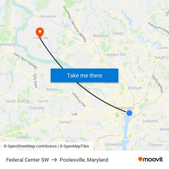 Federal Center SW to Poolesville, Maryland map