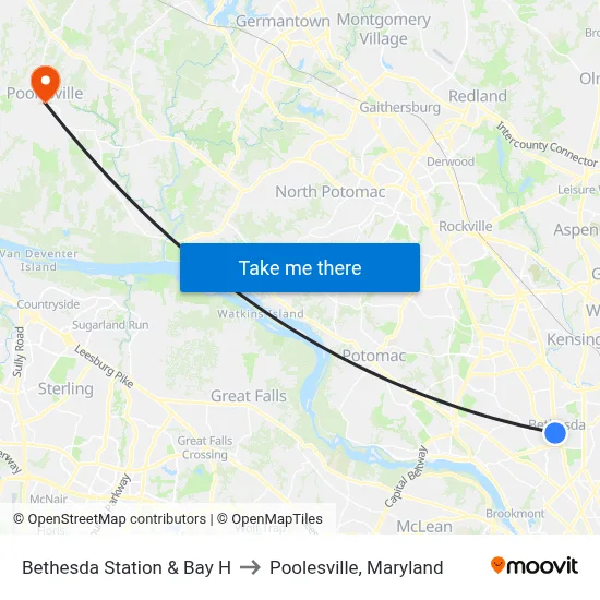 Bethesda Station & Bay H to Poolesville, Maryland map