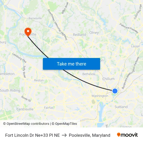 Fort Lincoln Dr Ne+33 Pl NE to Poolesville, Maryland map