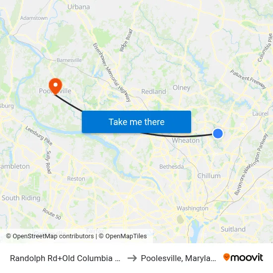 Randolph Rd+Old Columbia Pk to Poolesville, Maryland map
