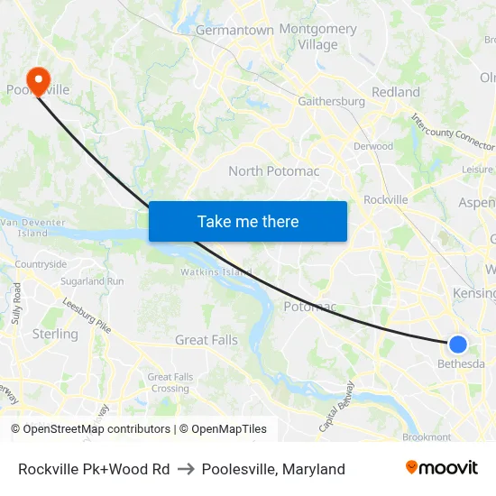 Rockville Pk+Wood Rd to Poolesville, Maryland map