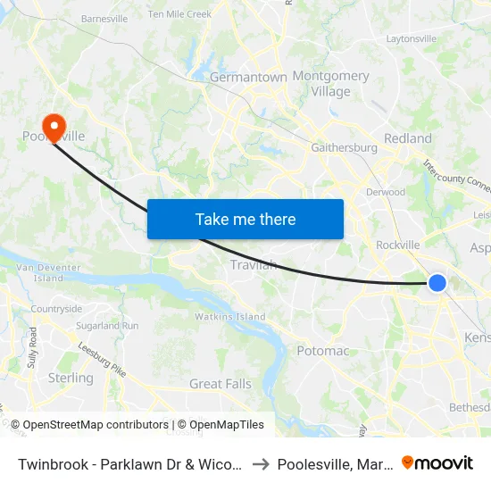 Twinbrook - Parklawn Dr & Wicomico Ave to Poolesville, Maryland map