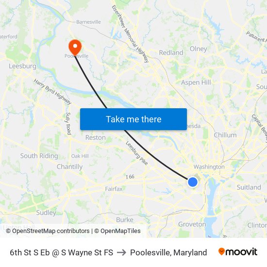 6th St S Eb @ S Wayne St FS to Poolesville, Maryland map