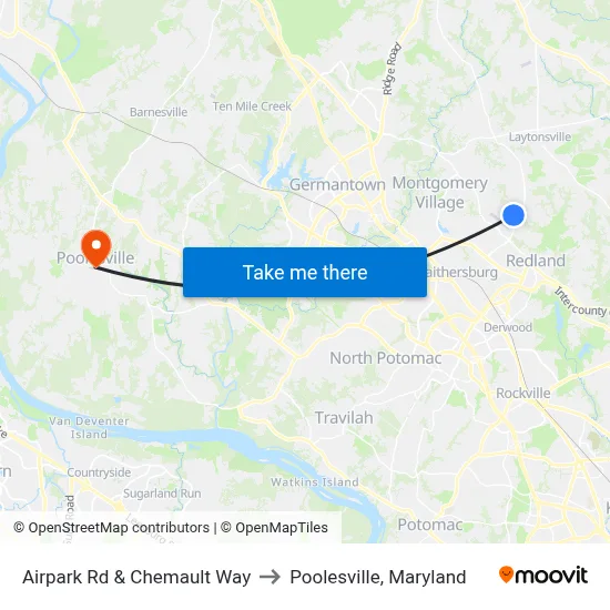 Airpark Rd & Chemault Way to Poolesville, Maryland map