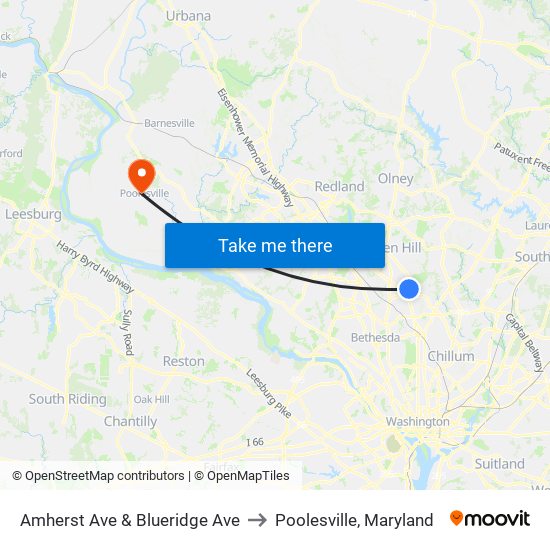 Amherst Ave & Blueridge Ave to Poolesville, Maryland map