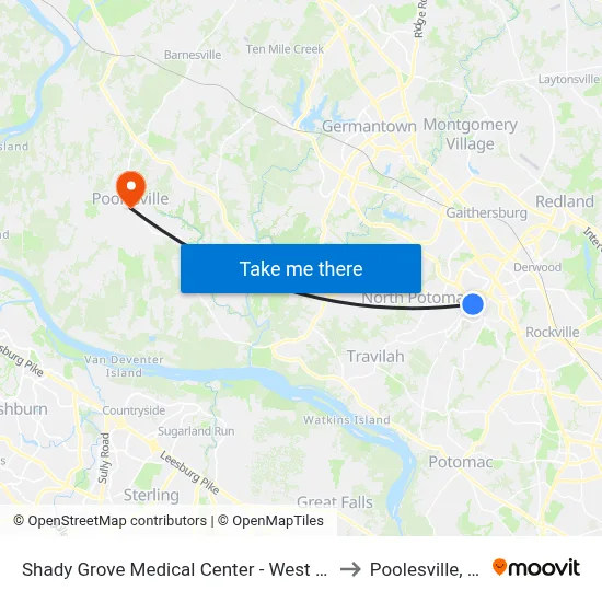 Shady Grove Medical Center - West & Medical Center Way to Poolesville, Maryland map