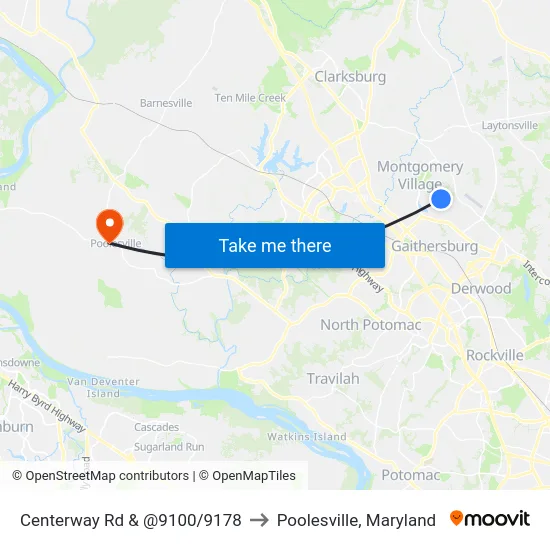 Centerway Rd & @9100/9178 to Poolesville, Maryland map