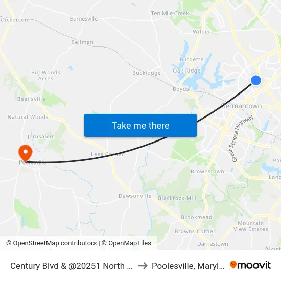 Century Blvd & @20251 North Drwy to Poolesville, Maryland map