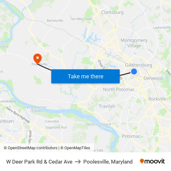 W Deer Park Rd & Cedar Ave to Poolesville, Maryland map