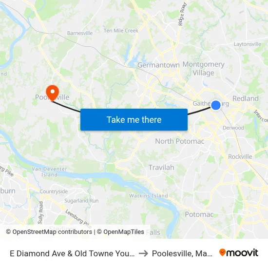 E Diamond Ave & Old Towne Youth Center to Poolesville, Maryland map