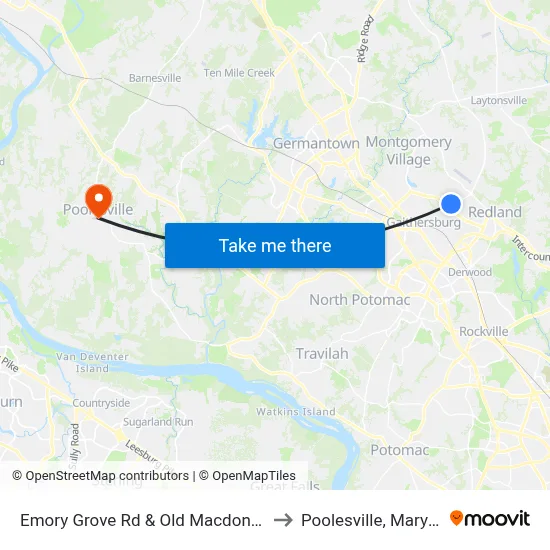 Emory Grove Rd & Old Macdonald Rd to Poolesville, Maryland map