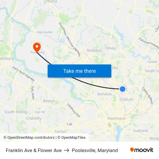 Franklin Ave & Flower Ave to Poolesville, Maryland map