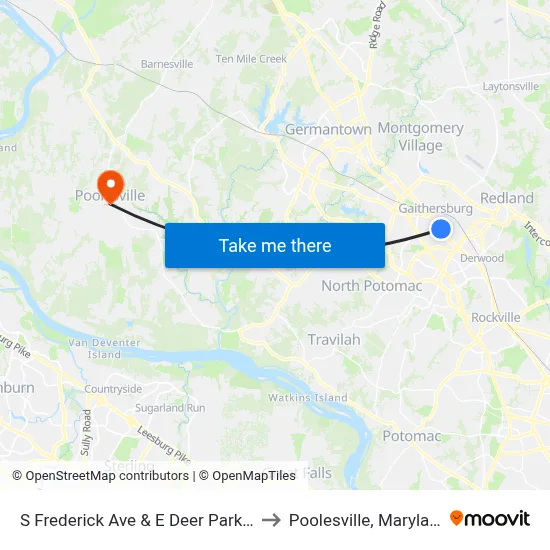 S Frederick Ave & E Deer Park Dr to Poolesville, Maryland map