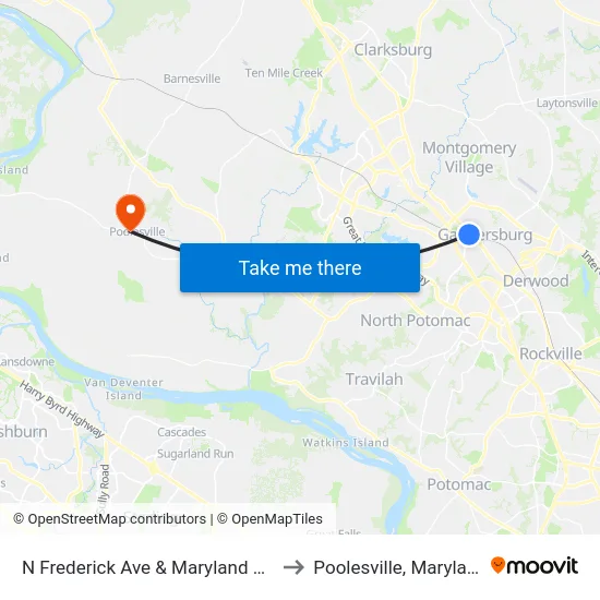 N Frederick Ave & Maryland Ave to Poolesville, Maryland map