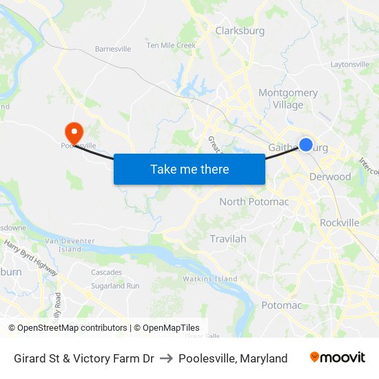 Girard St & Victory Farm Dr to Poolesville, Maryland map