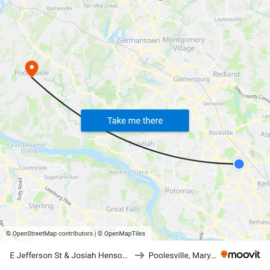 E Jefferson St & Josiah Henson Pkwy to Poolesville, Maryland map
