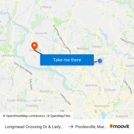 Longmead Crossing Dr & Ladymeade Dr to Poolesville, Maryland map