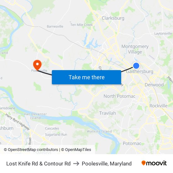 Lost Knife Rd & Contour Rd to Poolesville, Maryland map