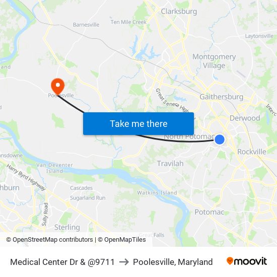 Medical Center Dr & @9711 to Poolesville, Maryland map