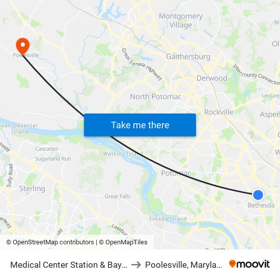 Medical Center Station & Bay C to Poolesville, Maryland map