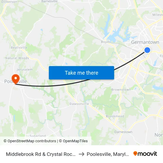 Middlebrook Rd & Crystal Rock Dr to Poolesville, Maryland map