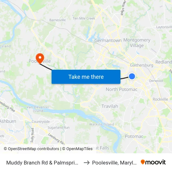 Muddy Branch Rd & Palmspring Dr to Poolesville, Maryland map