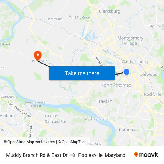 Muddy Branch Rd & East Dr to Poolesville, Maryland map