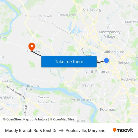 Muddy Branch Rd & East Dr to Poolesville, Maryland map