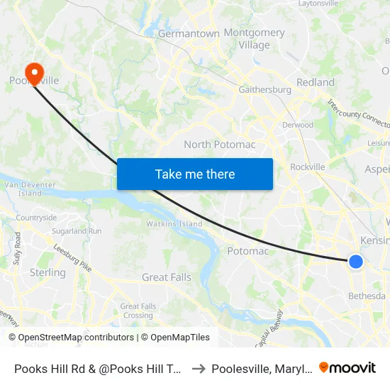 Pooks Hill Rd & @Pooks Hill Towers to Poolesville, Maryland map