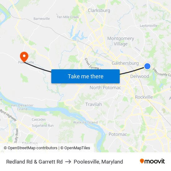 Redland Rd & Garrett Rd to Poolesville, Maryland map