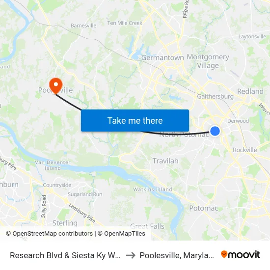 Research Blvd & Siesta Ky Way to Poolesville, Maryland map